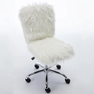 Faux Fur Armless Office Chair, Make Up Vanity Fluffy Chair, White