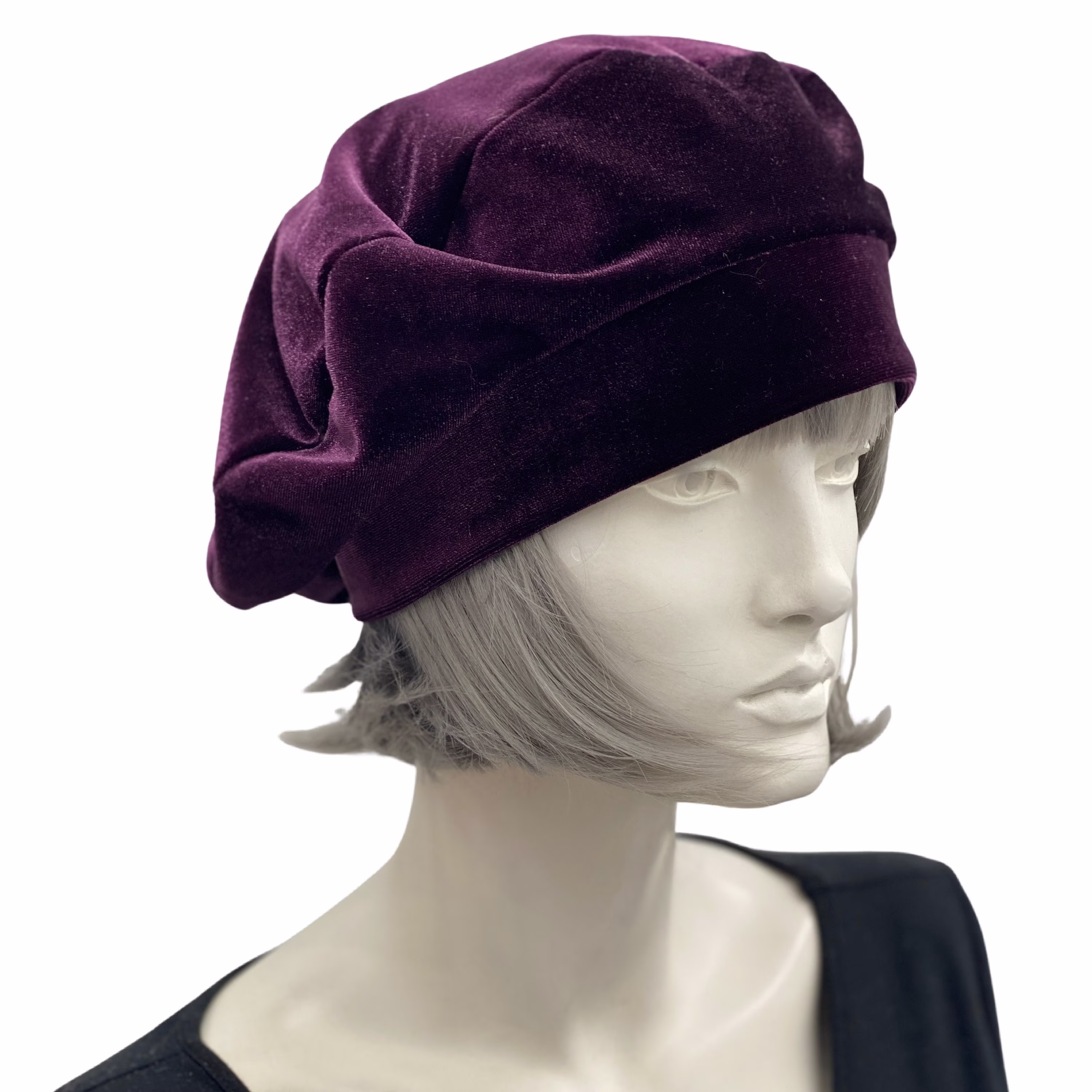 Velvet Beret, Eggplant Plum Beret Hat, Or Choose Your Color, Satin Lined Chemo Headwear, Handmade in Usa