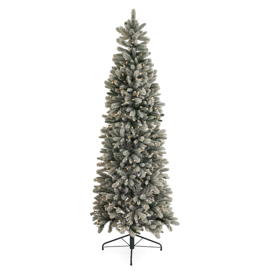 Home Heritage Anson 7 Foot Slim Pine Prelit Flocked Artificial Christmas Tree - 24.05