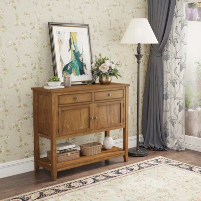 39" Wide 2 Drawer Pine Solid Wood Sideboard