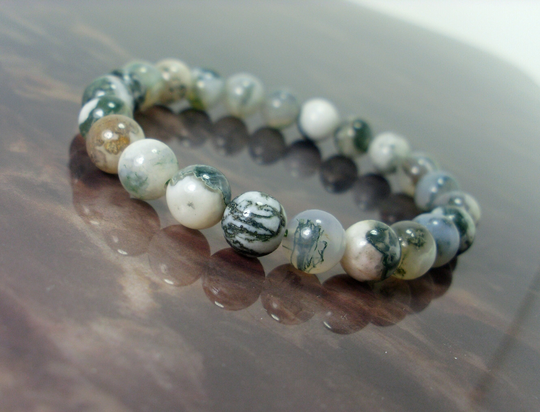 Moss Agate Bracelet 8 Mm, Natural Gemstone Bracelet, Unisex Women Men Beaded Healing Crystal + Gift Bag