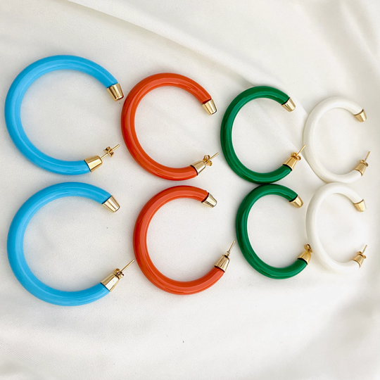 Color Hoops, Bright Stud Plastic Hoops Earrings, 18K Gold Filled Colorful Summer Jewelry