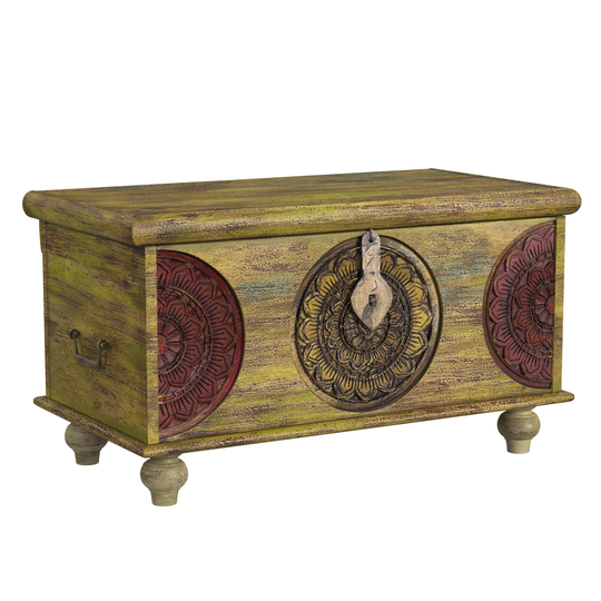 Mesa Carved Wooden Trunk Coffee Table - 33' x 17.5' x 18'