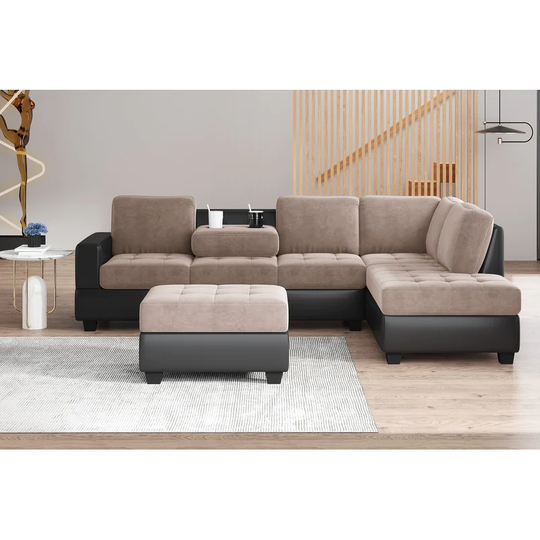 Convertible Sectional Sofa with Reversible Chaise, L Shaped Couch Set with Storage Ottoman