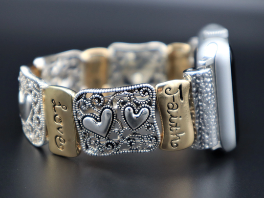 Handmade Silver Gold Inspirational Apple Samsung Fitbit Watchband, Custom Size Band 38mm 40mm 42mm 44mm. Versa 1-2, Stretchy Band