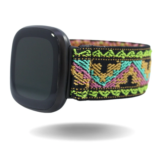 Elastic Fitbit Sense/Versa 3 Watch Band | Bohemian Nature Woven Strap Loop Includes Black Adapters