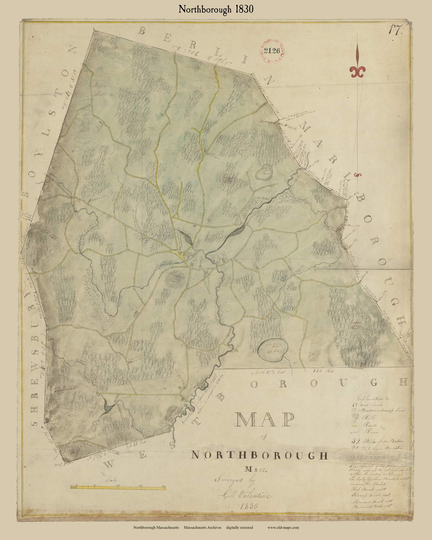 Northborough 1830 Town Plan - Old Roads Reprint Restored Massachusetts Archives Ma