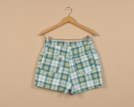 Plaid Green Size 27 Vintage Denim Shorts
