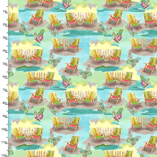 My Happy Place, Chairs Fabric By 3 Wishes, 18041-Trq, 100% Cotton Fabric, Quilt Butterfly
