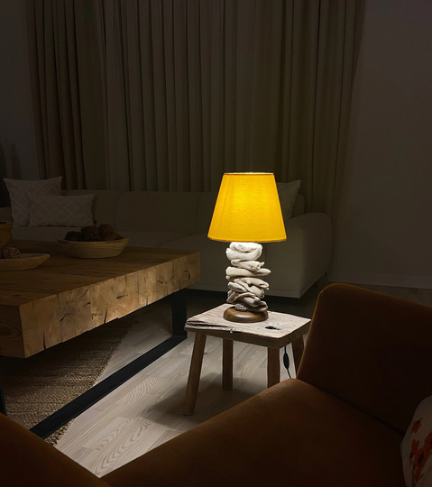 Driftwood Table Lamp Vintage, Yellow For Night Shade Colorful Room Decor Cute