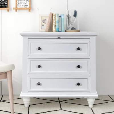 3-Drawer Storage Wood Cabinet, End Table With Pull Out Tray