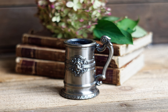 Pencil Holder, Mens Desk Decor, Husband Gift, Man Cave Anniversary Metal Tankard, Small Beer Mug, Collectible