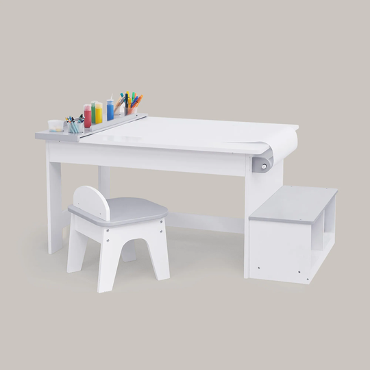 Little Artist Monet Play Art Table Kids Furniture - White/Gray - 47"L x 29"W x 22"H