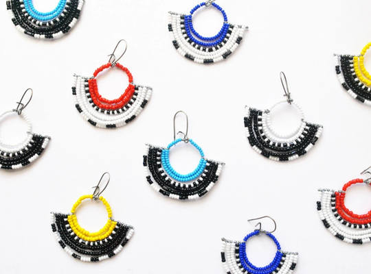 Color Blocking Beaded Fan Earrings - Masai Inspired Handmade Jewelry Mother's Day Gifts