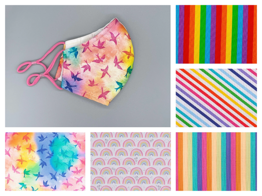 Rainbow, Colorful, Bright Face Mask - Adult, Child, Kid, School, Adjustable, Nose Wire, Cotton, Washable, Handmade, Reusable
