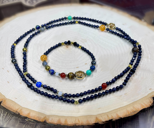Gift Set - "The Universe Is in Your Hands" Healing Crystal Bracelet & Necklace Value Gemstone Celestial Stretch Jewelry Gifts