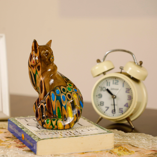 Minimalist Colored Pencil Resin Cat Sign - Sculptured Primitive Art Animal Decor & Ornament