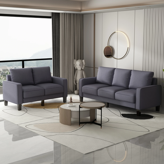 Modern Style Fabric Living Room Furniture Sofa Set Loveseat+3-seater Sofa with Removable Storage Box and Comfortable Support