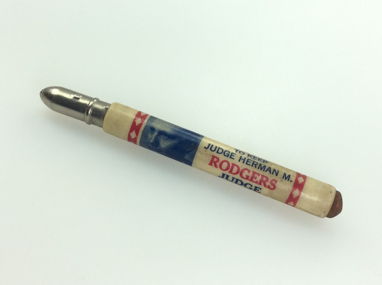 Vintage Advertising Pencil Vote Judge Herman M Rodgers Mercer County White Blue Red Needs Cleaned Used