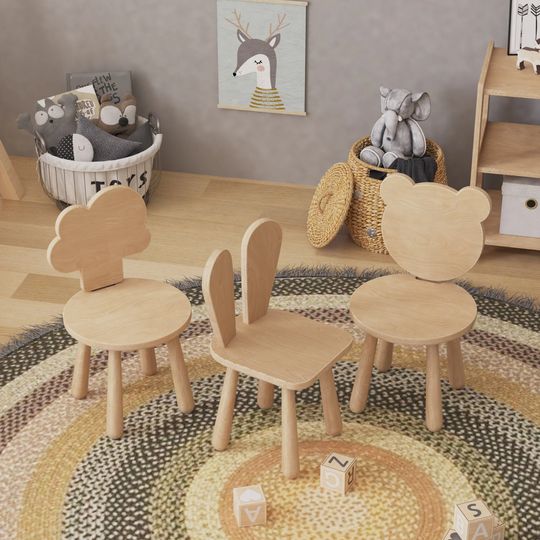 Montessori Kids Chair 2-7 Years, Wooden Chair, Toddler Furniture, Rabbit Cloud Panda