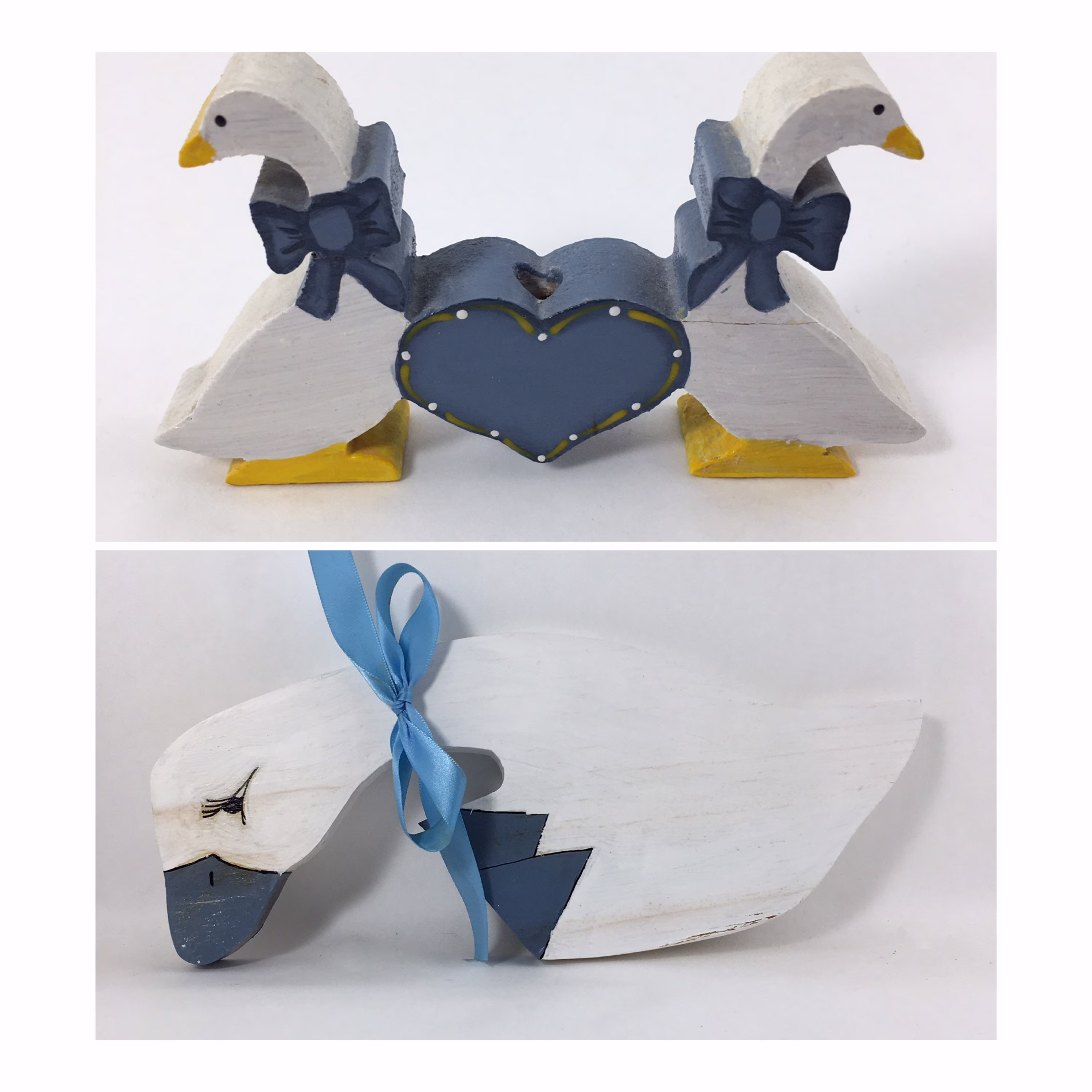 Handcrafted Wooden Goose Decor Blue & White Wall Hanging & Pencil Holder