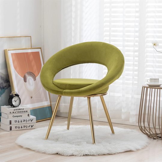 Olive Green Velvet Modern Accent Chair with Gold Plated Legs