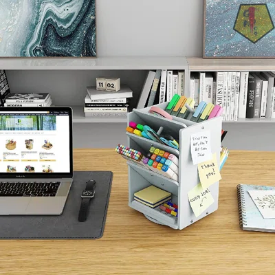 Bamboo Rotating Desk Organizer - Art Supply Organizer, 13 Large Compartments, 1000+ Pencil Holder Capacity, Easy Assembly, Spinning Desktop Organize