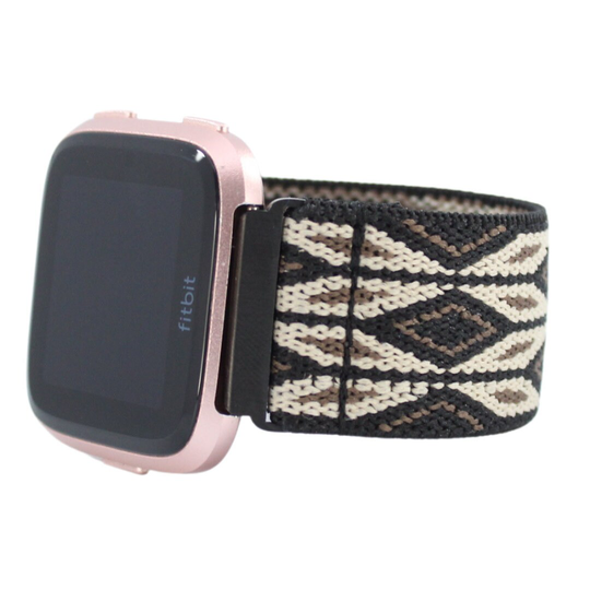 Elastic Watch Band For Fitbit Versa 1/2 Lite - Black Brown Argyle Elegant Formal Dressy Casual Beige Khaki Tan Diamond Gift