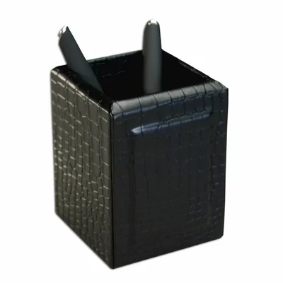 2000 Series Crocodile Embossed Leather Pencil Cup in Black