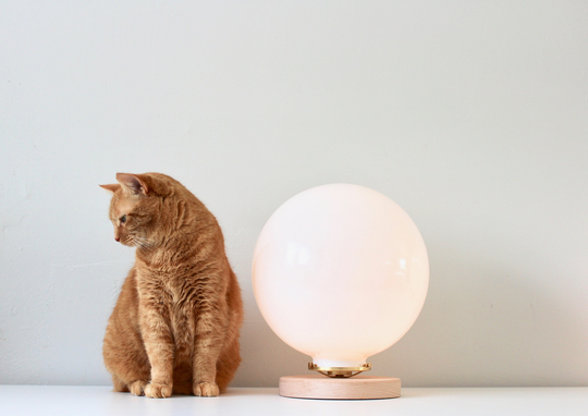 Bubble Lamp, Table Lamp With Large 12" White Glass Globe Shade, Wooden Base, Brass Shade Holder, Mid Century Modern Desk Lighting Fixture