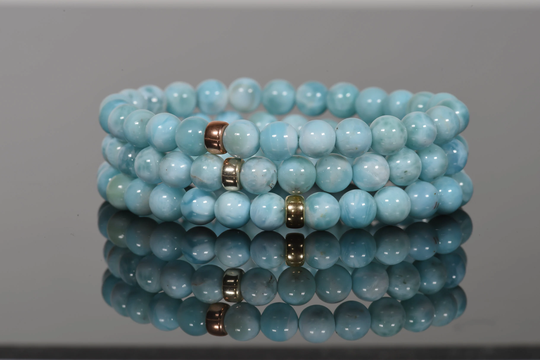 High Quality Aaa Larimar Bracelet, Dominican 6mm Handmade Gemstone Jewelry