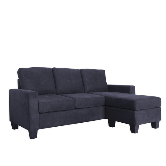 Titanic Furniture Ziva Sofa/Chaise in Dark Gray Fabric with Fluffy Back Pillows - 34" H x 79" W x 55" D