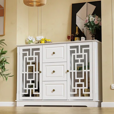 2-Door 3-Drawer Sideboard With Tempered Glass Door