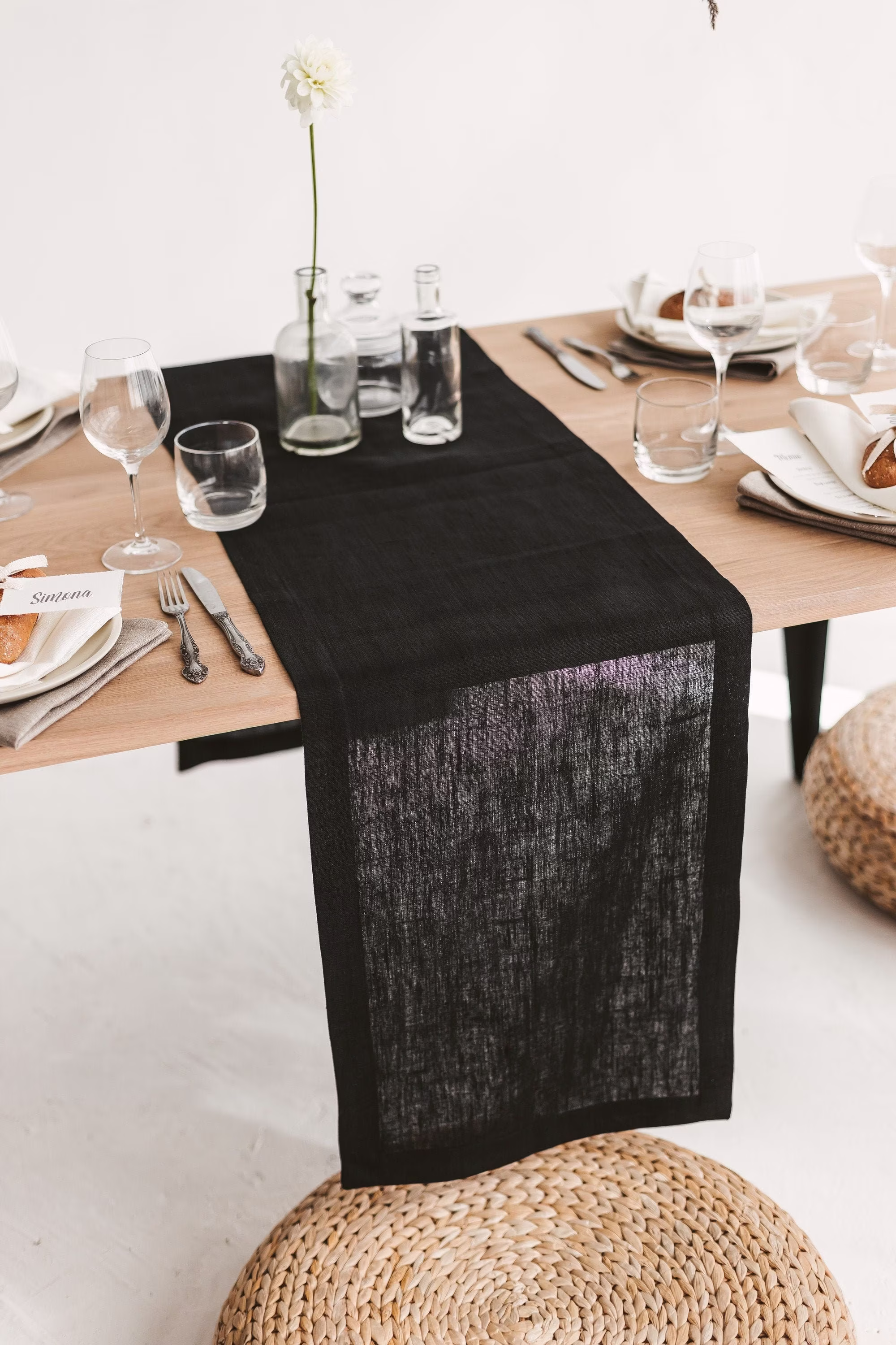 Black Rustic Linen Table Runner. Modern Wedding Long Table Runner For Holiday, Farmhouse, New Home, Gift. Various Color, Size