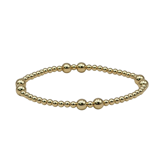 Gold Filled 3mm & 5 Beaded Layering Bracelet, Isabella Celini, Beads, Stretch Stacking Boho Chic, Gift For Women