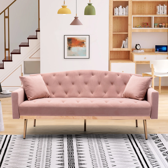 Velvet Upholstered Loveseat Sofa Convertible Sleeper Sofa Tufted Chaise Furniture Accent Sofa with Stainless Feet Support