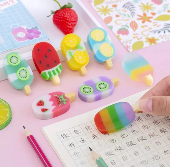 4Pcs Summer Ice Cream Eraser, Rubber Student Gift, Correction Supplies, Kids Rubber, School Pencil Eraser