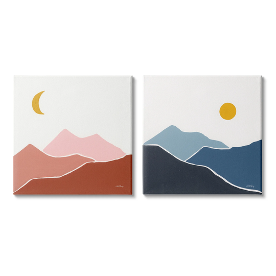 Stupell Industries Daytime Evening Mountain Landscape Sun Moon Shapes 2pc Multi Piece Canvas Wall Art Set - Multi-Color