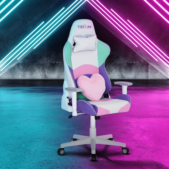 Gaming Chair Adjustable Padded Arms Office Chair with Nylon Base & Casters