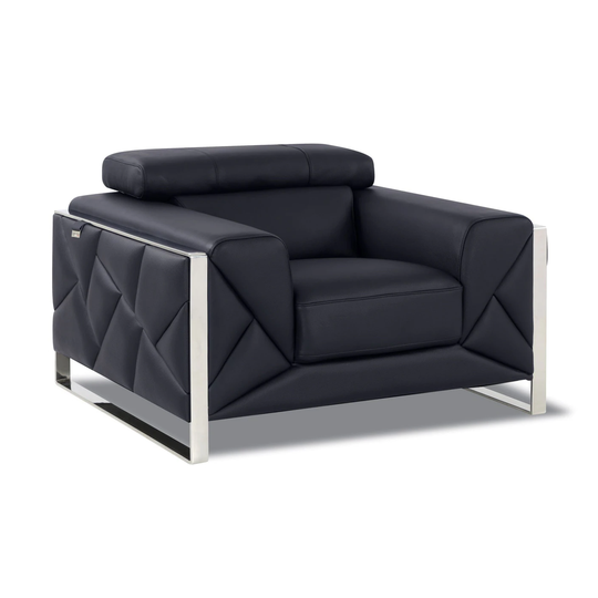 Mod Black Leather and Chrome Deco Accent Chair - 35" x 48" x 43"