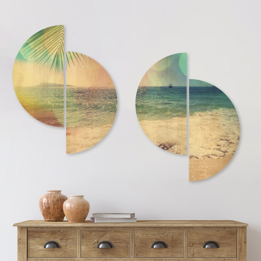Designart 'Colorful Serenity Tropical Beach' Seashore Wood Wall Art Set of 4 Half Circles - Multi-Color