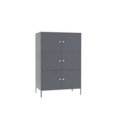 Storage Cabinet, 3-Tier Metal Office Cabinet, Multipurpose Storage Organiser Stand With 6 Doors, Gray
