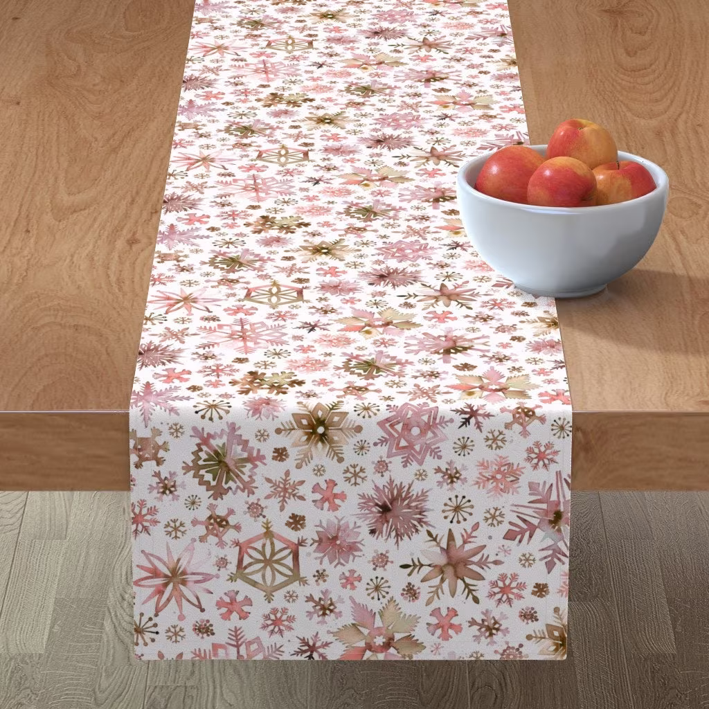 Pink Snowfall Table Runner - Snowflakes By Ninola-Design Ice Stars Winter Cotton Sateen Spoonflower