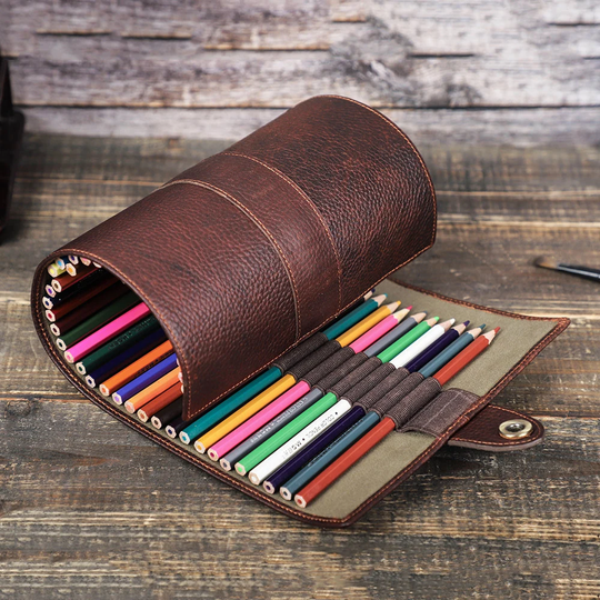 Leather Fountain Pen Case, 40 Display Case Pouch, Artist Pencil Roll, Holder Organizer, Gift For Men/Teacher
