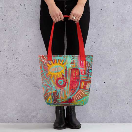 Tote Bag - Primitive Abstract Art Oil Painting On Wood "You Are Here"