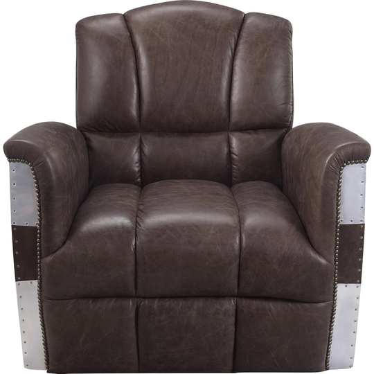 Top Grain Leather Accent Chair in Retro Brown and Aluminum