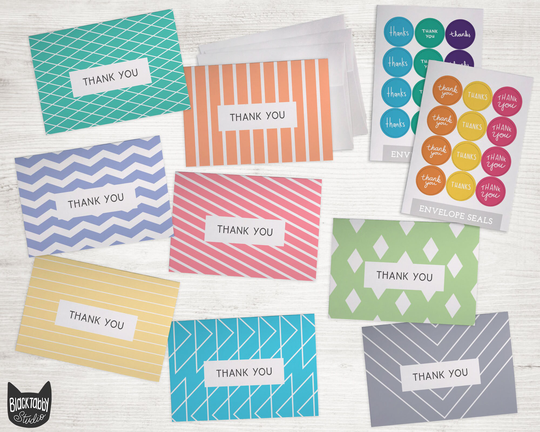Modern Geometric Colorful Thank You Cards - 24 Note With Envelopes & Seals 8 Bright Colors