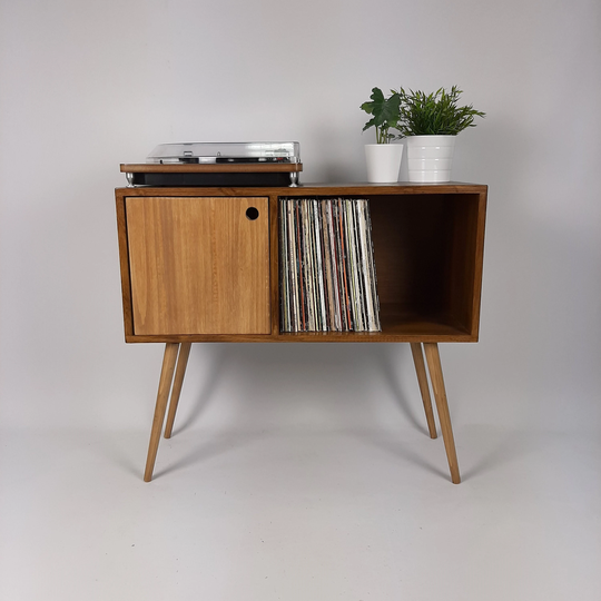 Walnut Sideboard With Oak Legs & Door | Vinyl Record Storage Mid Century Cabinet Coffee Table