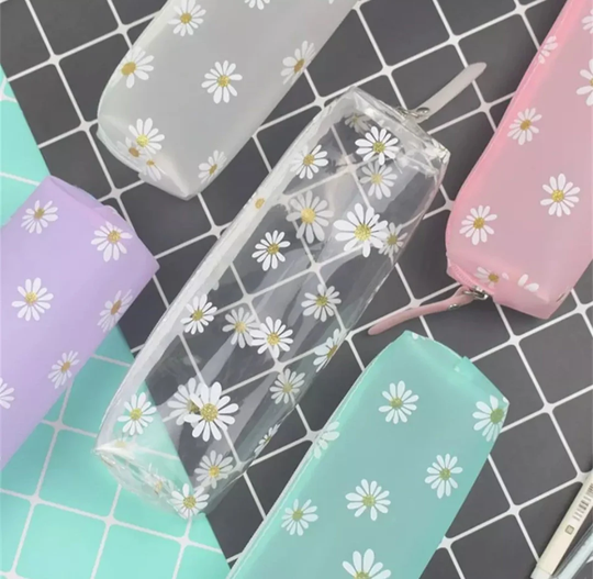 1Pc Candy Color Transparent Pencil Case, Daisy Bag, Pouch, Flower Stationery Holder, Gift, Cosmetic Bag, Party Favors