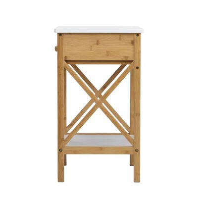 Bamboo Nightstand, Wood End Table With Drawer, Storage Shelf, X-Shape Frame, Side Table For Living Rooms, Bedrooms, Offices, White And Natural